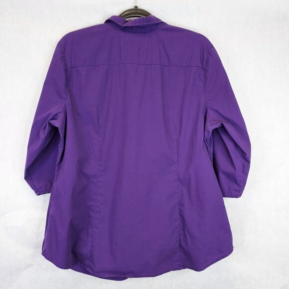 2 Button Up Shirt Women 14/16 Lane Bryant Stripe 3/4 Sleeve Venezia Purple Strec - Picture 14 of 16